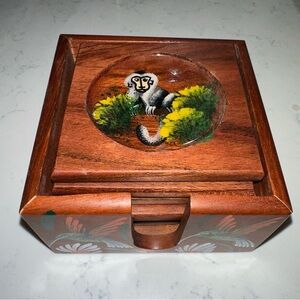 Costa Rica Wood Coaster Set of Six Hand Painted